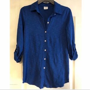 Soma Size Small Blue 3/4” Sleeve Slub Collar Button Down Modal Blouse Tee Top
